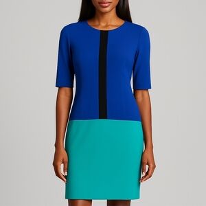 Donna Morgan Sheath Dress Women's Size 2 Blue Green Black Colorblock Work Party
